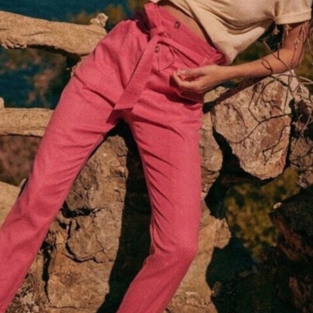 Sezane Hot Pink High-Waist Paperbag Trousers - Picture 2 of 7